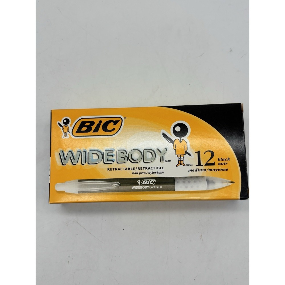 12 New Wide Body Bic Pens Black Ink Retractable Discontinued